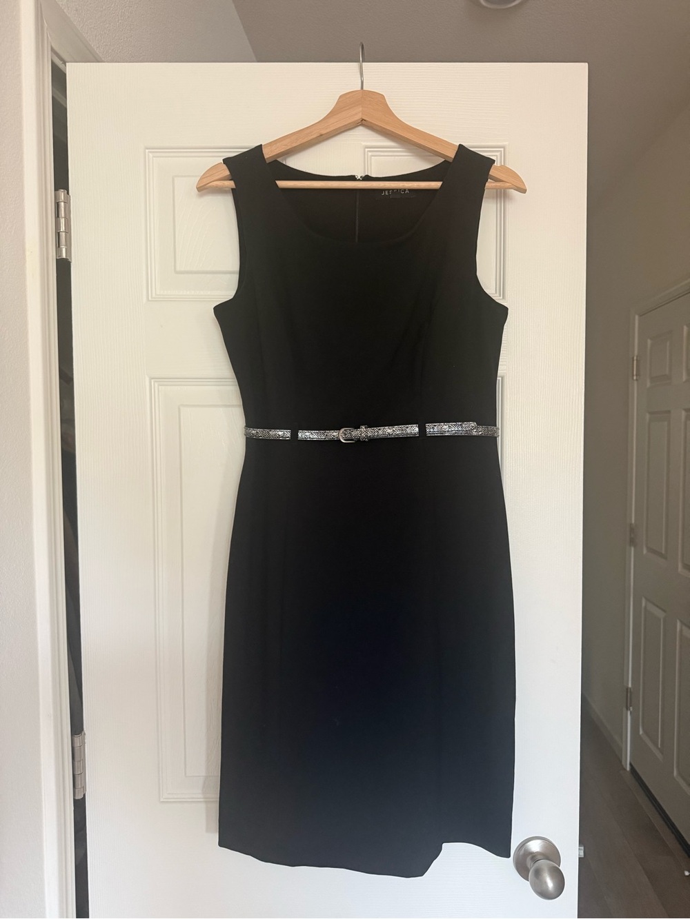 Black Sleeveless Sheath Dress with Belt